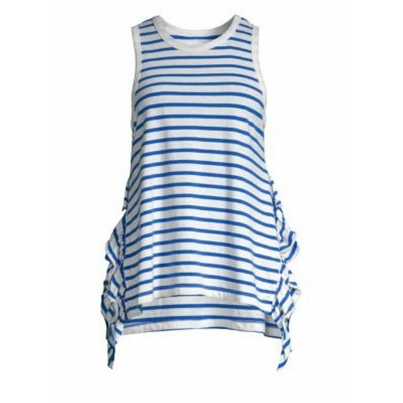Current/Elliott The Side Slit Ruffle Tank Top Bright Blue  / White ( 1 ) - Picture 1 of 3